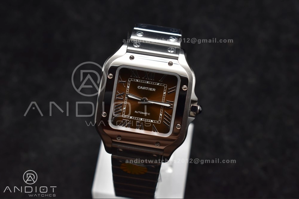 Santos de Cartier 35mm SS AF 1:1 Best Edition Brown Dial on SS Smart Links Bracelet MIYOTA Functional 224