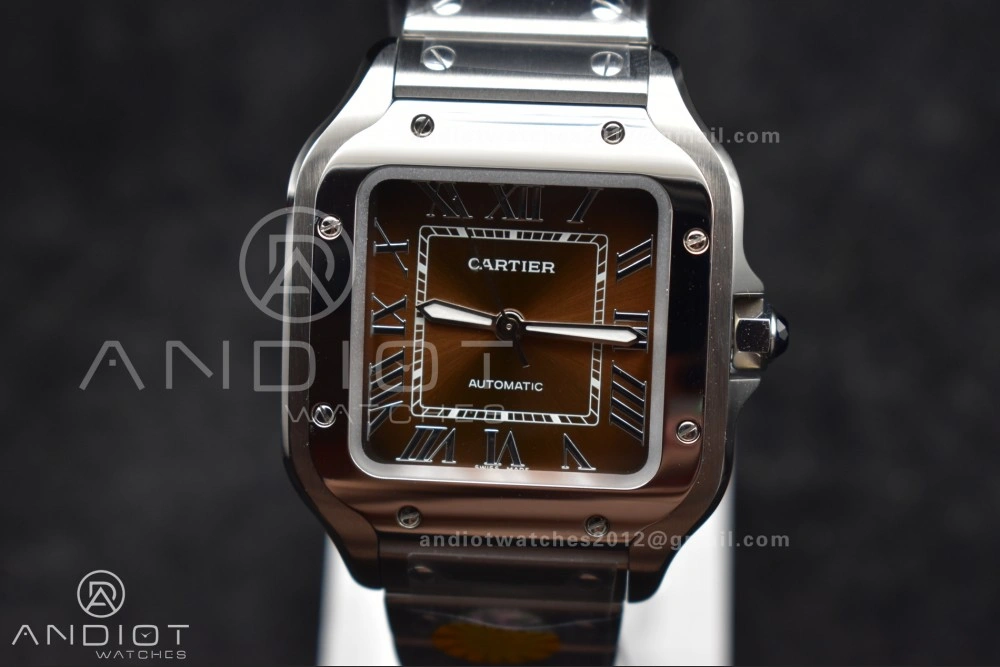 Santos de Cartier 35mm SS AF 1:1 Best Edition Brown Dial on SS Smart Links Bracelet MIYOTA Functional 224