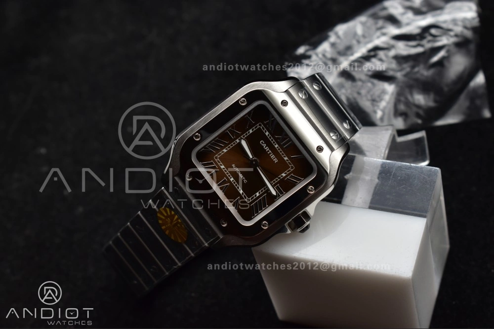 Santos de Cartier 35mm SS AF 1:1 Best Edition Brown Dial on SS Smart Links Bracelet MIYOTA Functional 224