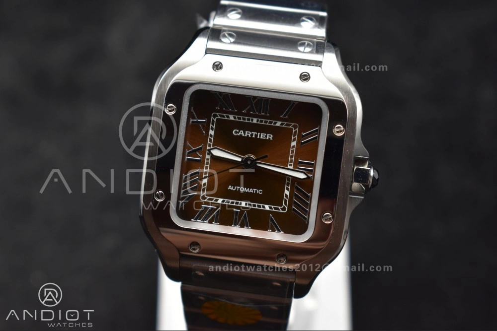 Santos de Cartier 35mm SS AF 1:1 Best Edition Brown Dial on SS Smart Links Bracelet MIYOTA Functional 224