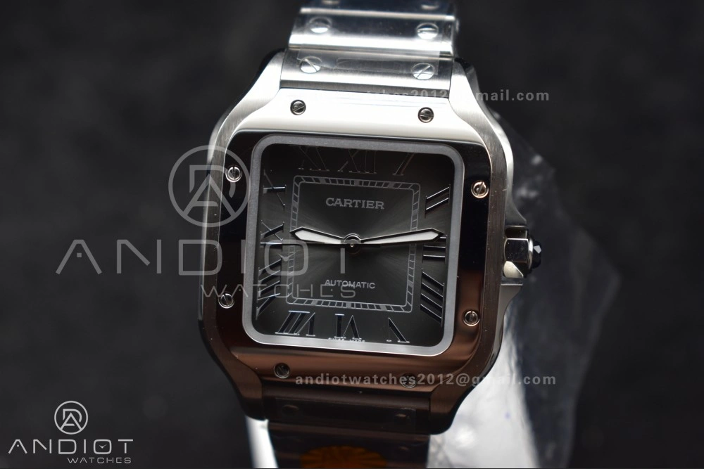 Santos de Cartier 35mm SS AF 1:1 Best Edition Gray Dial on SS Smart Links Bracelet MIYOTA TopPick 225