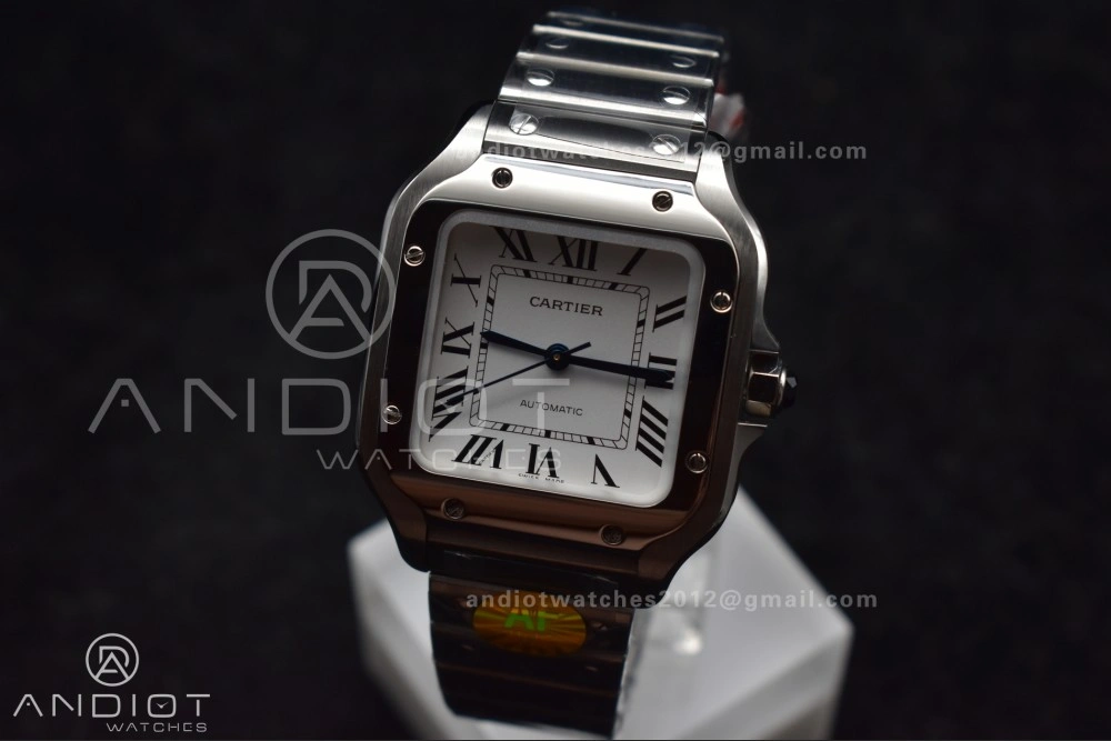 Breathable Santos de Cartier 35mm SS AF 1:1 Best Edition White Dial on SS Smart Links Bracelet MIYOTA 220
