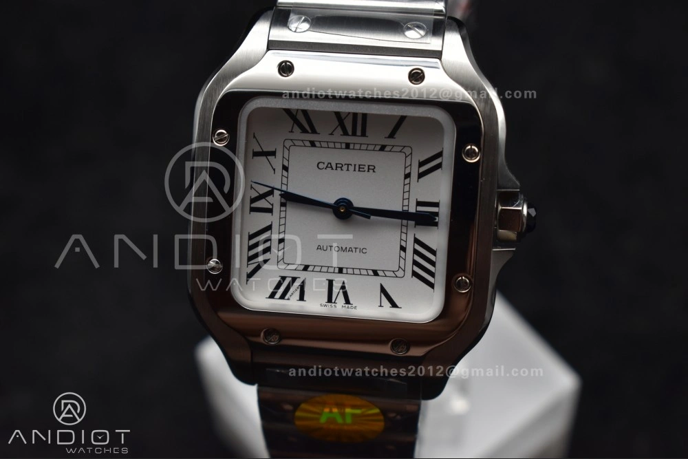Breathable Santos de Cartier 35mm SS AF 1:1 Best Edition White Dial on SS Smart Links Bracelet MIYOTA 220