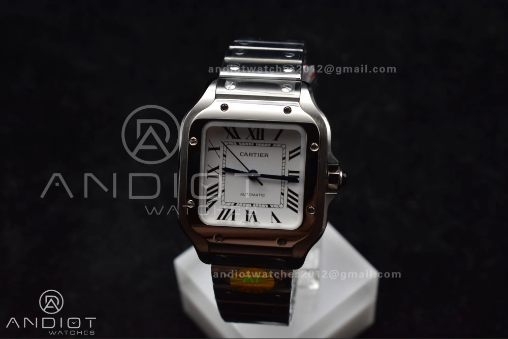Breathable Santos de Cartier 35mm SS AF 1:1 Best Edition White Dial on SS Smart Links Bracelet MIYOTA 220