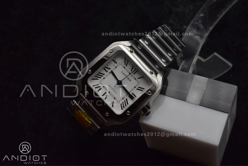 Breathable Santos de Cartier 35mm SS AF 1:1 Best Edition White Dial on SS Smart Links Bracelet MIYOTA 220