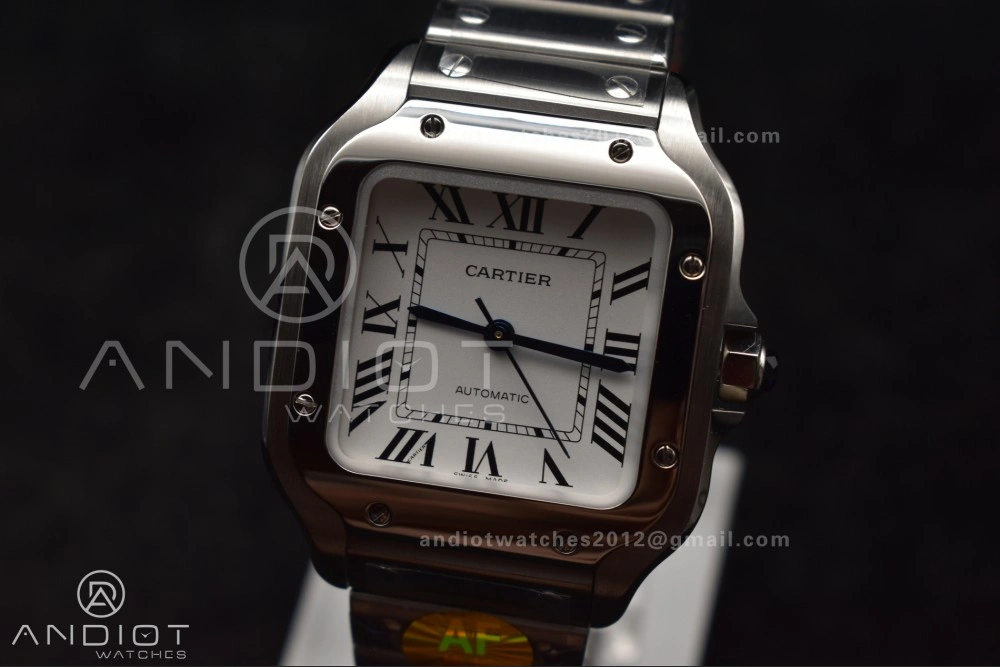 Breathable Santos de Cartier 35mm SS AF 1:1 Best Edition White Dial on SS Smart Links Bracelet MIYOTA 220