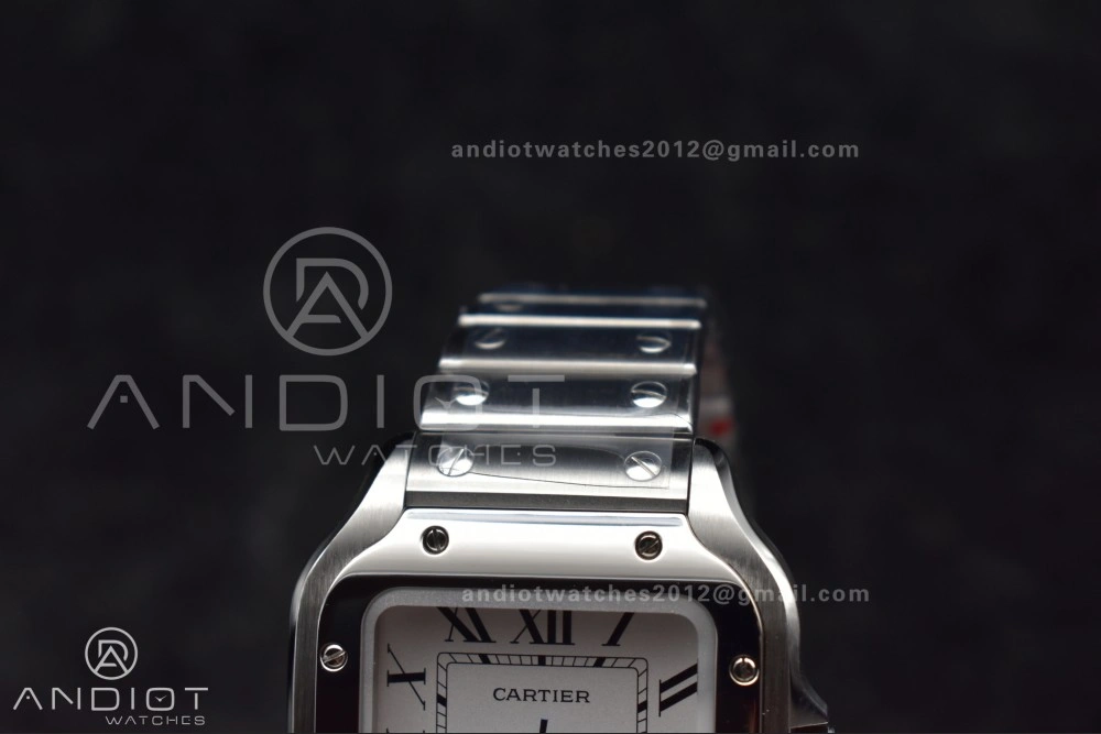 Breathable Santos de Cartier 35mm SS AF 1:1 Best Edition White Dial on SS Smart Links Bracelet MIYOTA 220