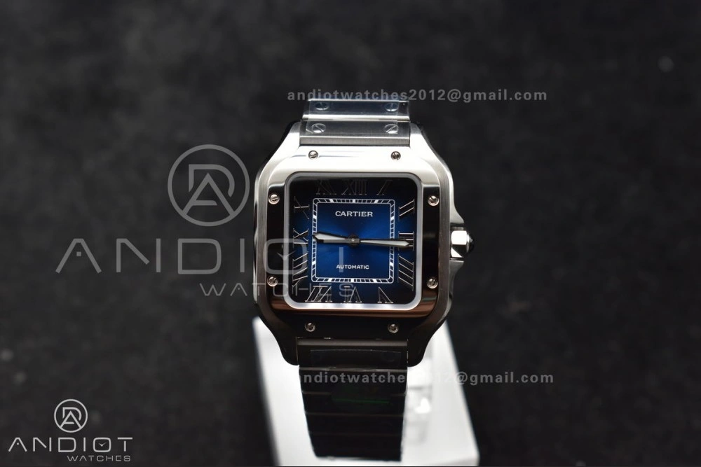 Santos de Cartier 35mm SS BVF 1:1 Best Edition Blue Dial on SS Smart Links Bracelet MIYOTA 9015 V Unisex 235