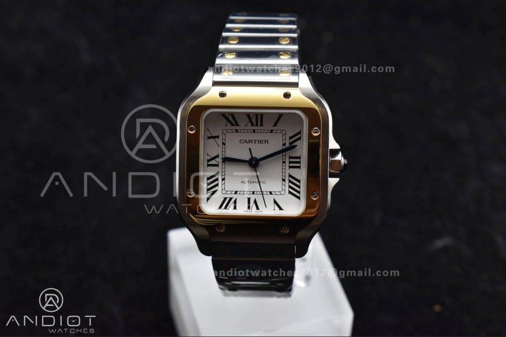 Snug Santos de Cartier 35mm SS YG BVF 1:1 Best Edition White Dial on SS YG SmartLinks Bracelet MIYOTA 9015 V 218