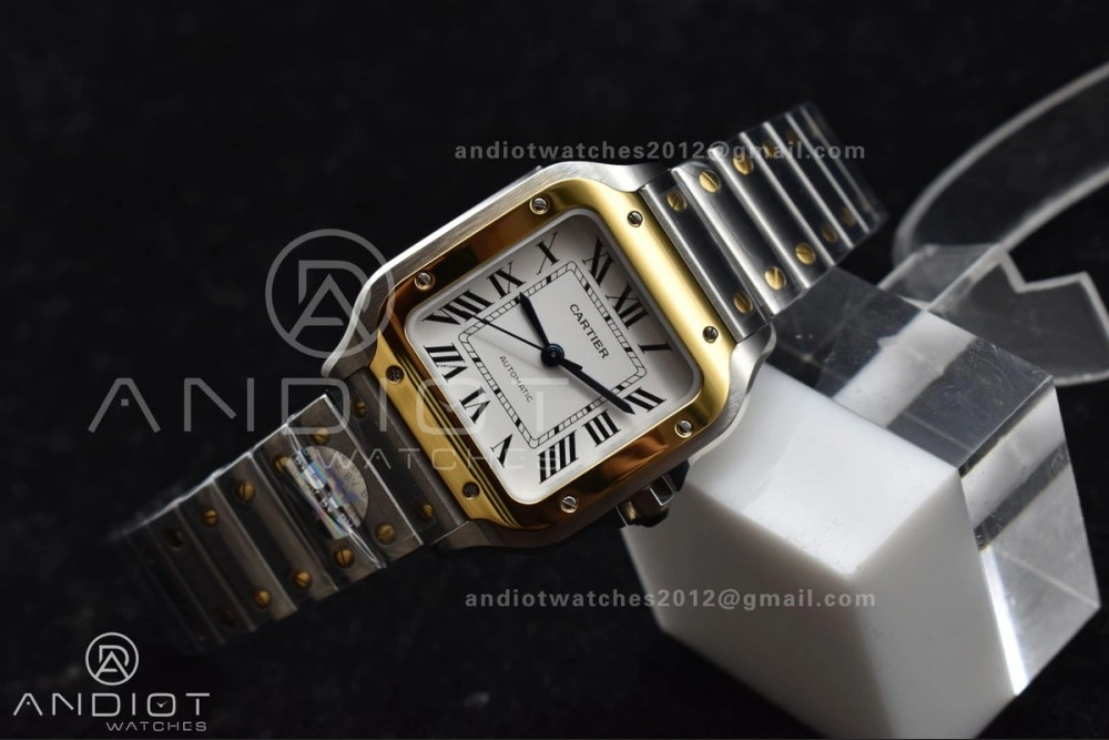 Snug Santos de Cartier 35mm SS YG BVF 1:1 Best Edition White Dial on SS YG SmartLinks Bracelet MIYOTA 9015 V 218