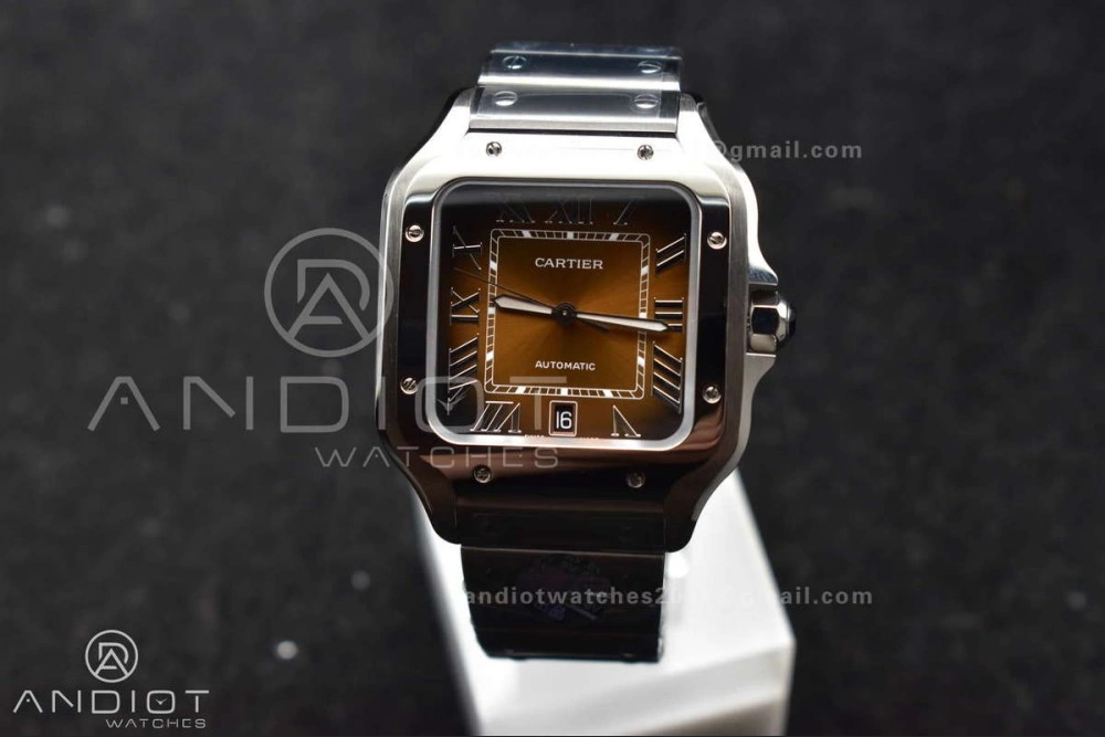 Neat Santos de Cartier 40mm BVF 1:1 Best Edition Brown Dial on SS SmartLinks Bracelet MIYOTA 222