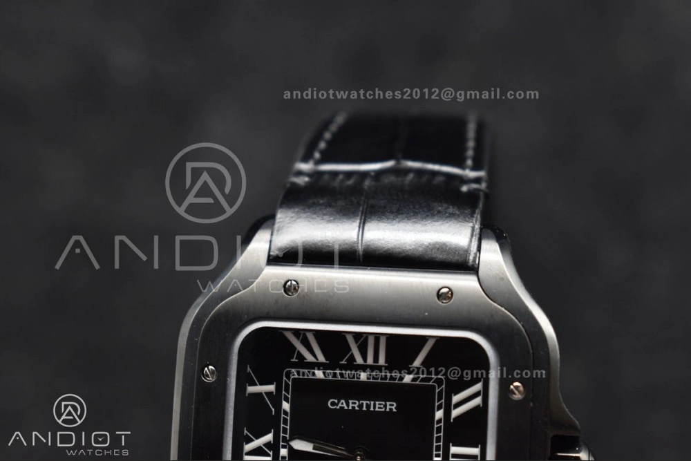 Santos de Cartier 40mm PVD BVF 1:1 Best Edition Black Dial on Black Leather Strap MIYOTA Snug 236