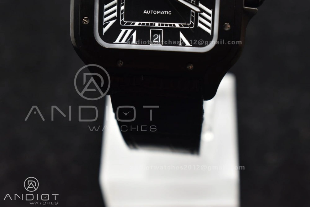 Santos de Cartier 40mm PVD BVF 1:1 Best Edition Black Dial on Black Leather Strap MIYOTA Snug 236