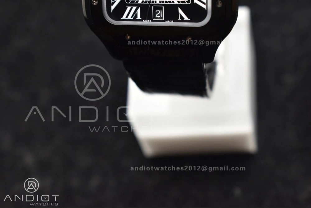 Santos de Cartier 40mm PVD BVF 1:1 Best Edition Black Dial on Black Leather Strap MIYOTA Snug 236
