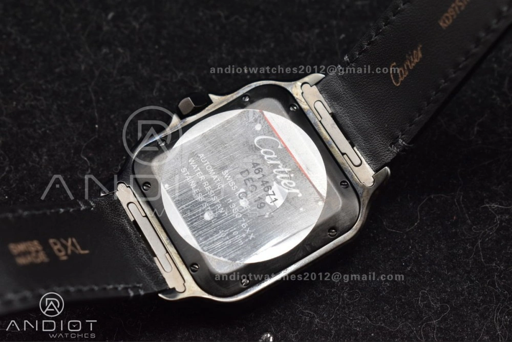 Santos de Cartier 40mm PVD BVF 1:1 Best Edition Black Dial on Black Leather Strap MIYOTA Snug 236