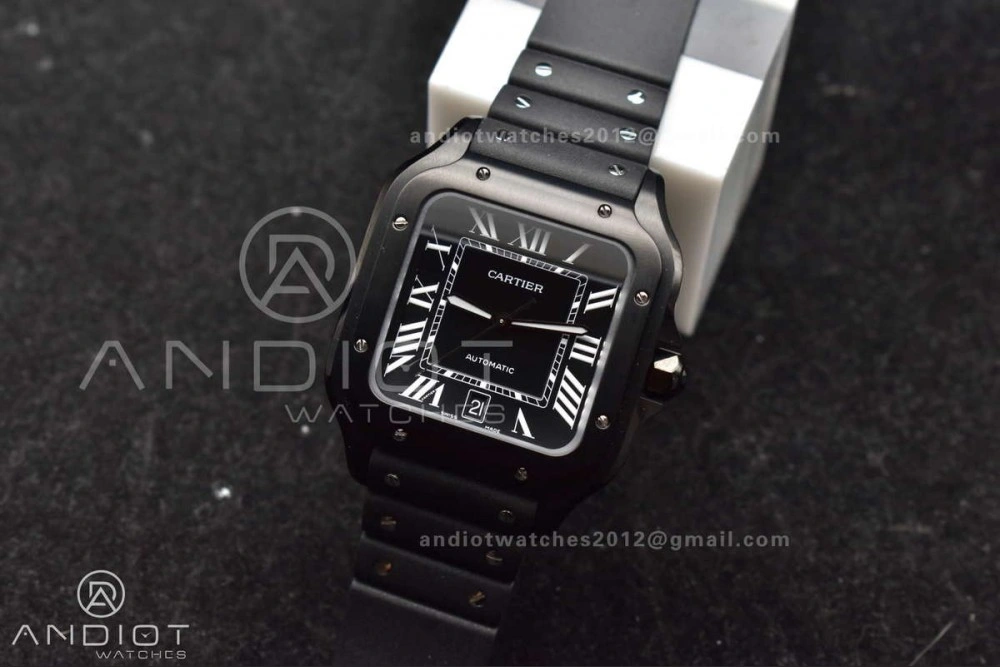 Santos de Cartier 40mm PVD BVF 1:1 Best Edition Black Dial on Rubber Strap MIYOTA Durable 232