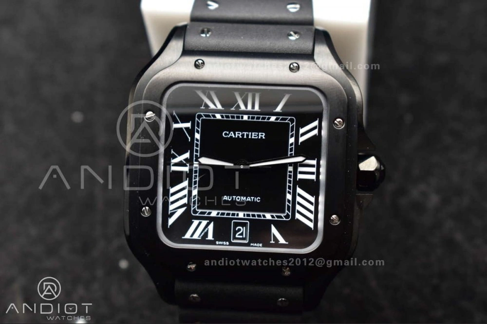 Santos de Cartier 40mm PVD BVF 1:1 Best Edition Black Dial on Rubber Strap MIYOTA Durable 232