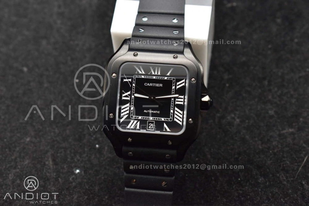 Santos de Cartier 40mm PVD BVF 1:1 Best Edition Black Dial on Rubber Strap MIYOTA Durable 232