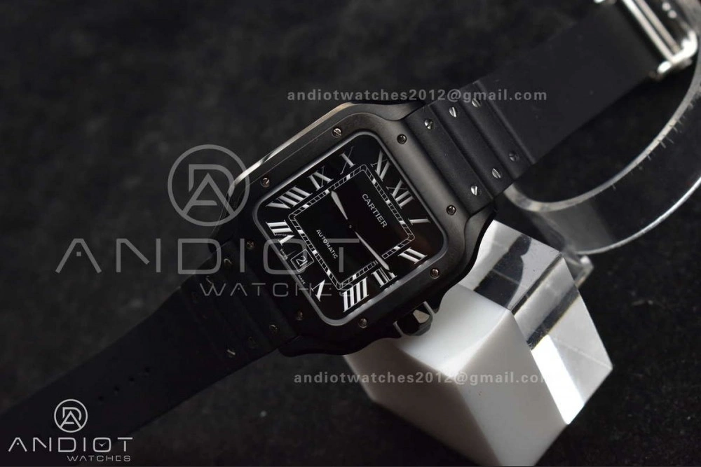 Santos de Cartier 40mm PVD BVF 1:1 Best Edition Black Dial on Rubber Strap MIYOTA Durable 232