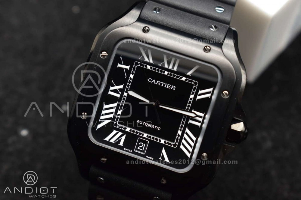 Santos de Cartier 40mm PVD BVF 1:1 Best Edition Black Dial on Rubber Strap MIYOTA Durable 232