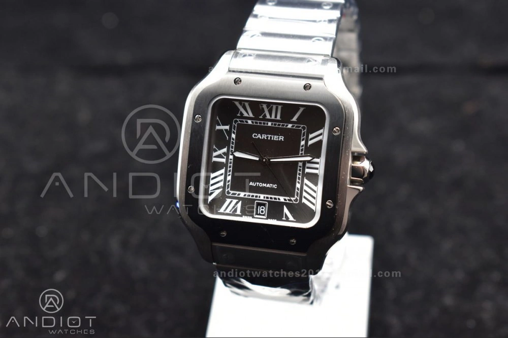 SportInspired Santos de Cartier 40mm SS 3KF 1:1 Best Edition White Dial Black Bezel on SS Bracelet MIYOTA 54