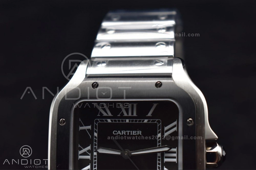 Santos de Cartier 40mm SS 3KF 1:1 Best Edition White Dial Black Bezel on SS Bracelet MIYOTA FashionForward 1049