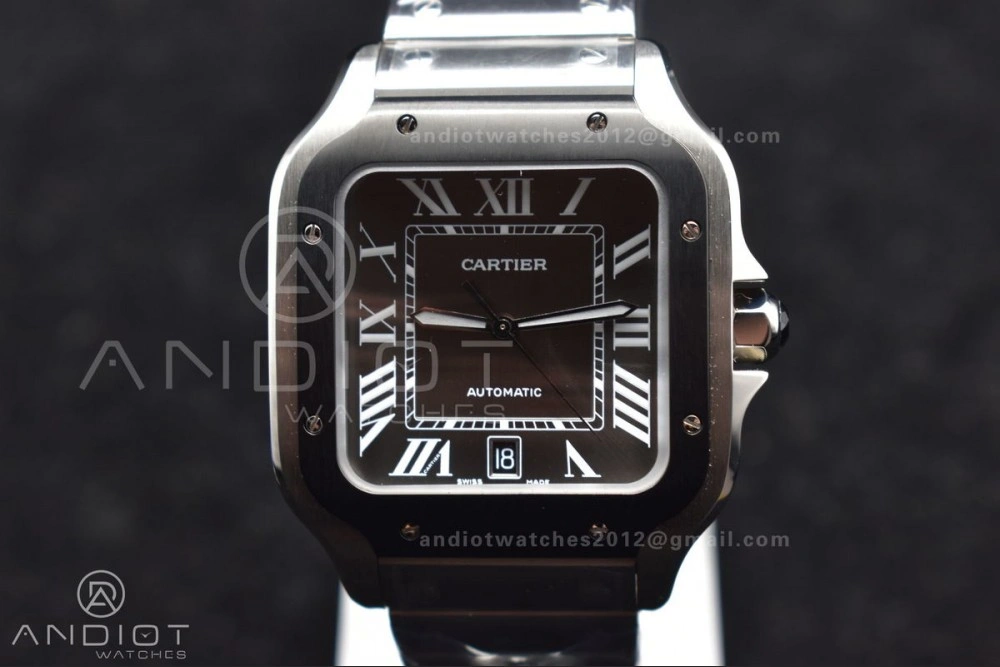Santos de Cartier 40mm SS 3KF 1:1 Best Edition White Dial Black Bezel on SS Bracelet MIYOTA FashionForward 1049