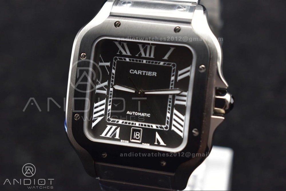 Santos de Cartier 40mm SS 3KF 1:1 Best Edition White Dial Black Bezel on SS Bracelet MIYOTA FashionForward 1049