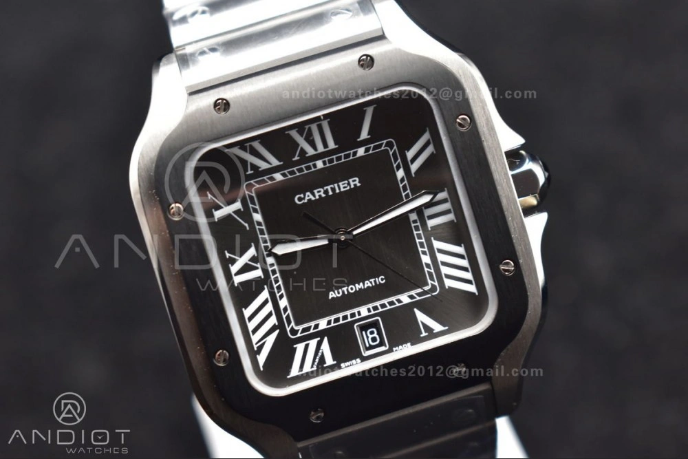 Santos de Cartier 40mm SS 3KF 1:1 Best Edition White Dial Black Bezel on SS Bracelet MIYOTA FashionForward 1049
