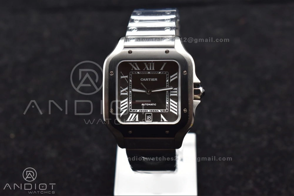 Santos de Cartier 40mm SS 3KF 1:1 Best Edition White Dial Black Bezel on SS Bracelet MIYOTA FashionForward 1049