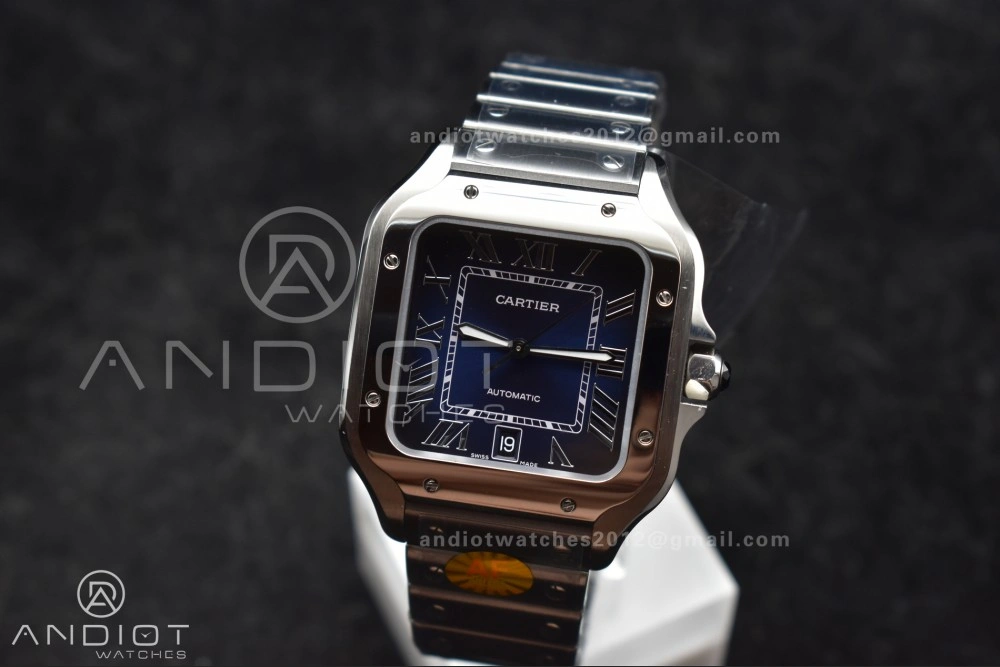Affordable Santos de Cartier 40mm SS AF 1:1 Best Edition Blue Dial on SS Smart Links Bracelet MIYOTA 221