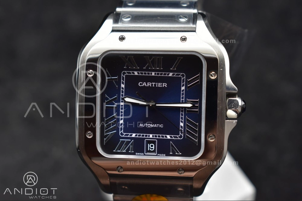 Affordable Santos de Cartier 40mm SS AF 1:1 Best Edition Blue Dial on SS Smart Links Bracelet MIYOTA 221