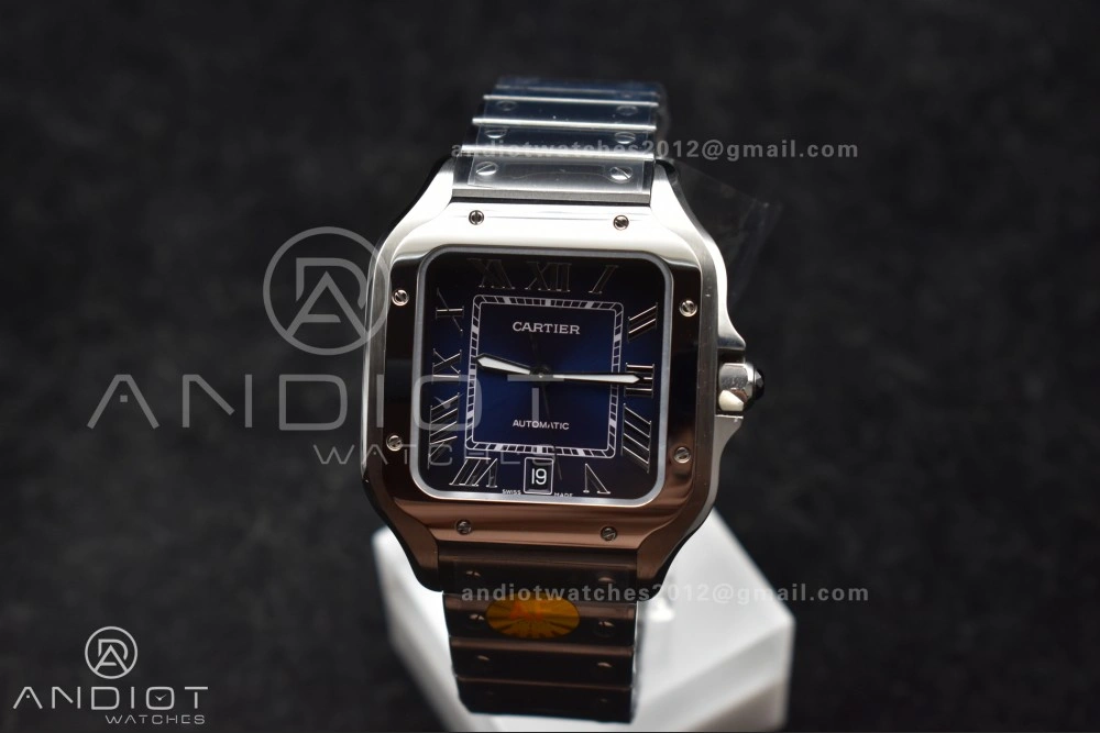 Affordable Santos de Cartier 40mm SS AF 1:1 Best Edition Blue Dial on SS Smart Links Bracelet MIYOTA 221