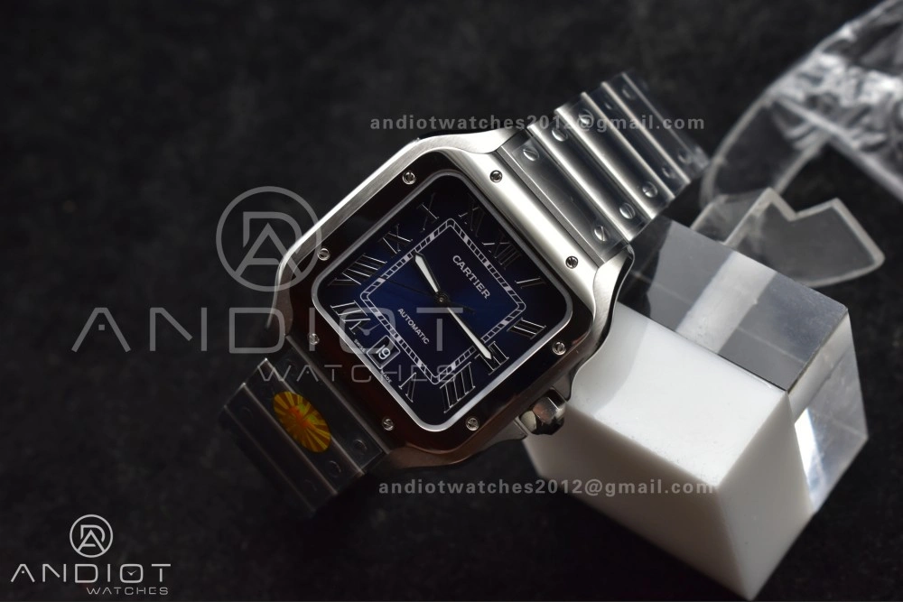 Affordable Santos de Cartier 40mm SS AF 1:1 Best Edition Blue Dial on SS Smart Links Bracelet MIYOTA 221