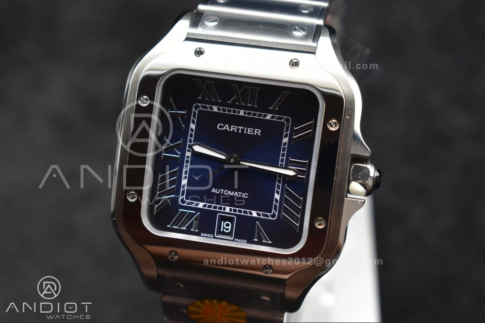 Affordable Santos de Cartier 40mm SS AF 1:1 Best Edition Blue Dial on SS Smart Links Bracelet MIYOTA 221