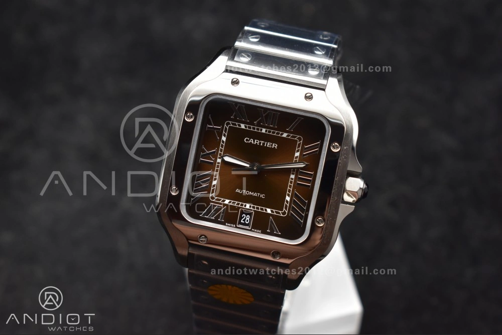 UrbanStyle Santos de Cartier 40mm SS AF 1:1 Best Edition Brown Dial on SS Smart Links Bracelet MIYOTA 238