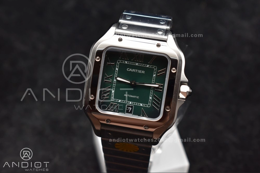 TopPick Santos de Cartier 40mm SS AF 1:1 Best Edition Green Dial on SS Smart Links Bracelet MIYOTA 241