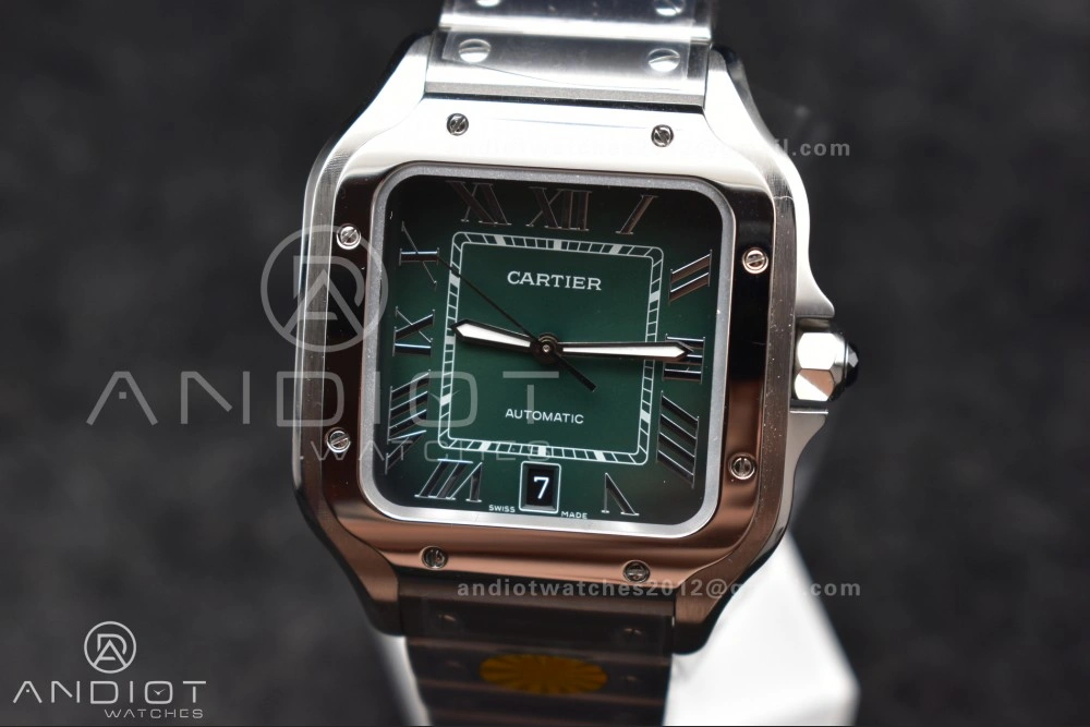 TopPick Santos de Cartier 40mm SS AF 1:1 Best Edition Green Dial on SS Smart Links Bracelet MIYOTA 241
