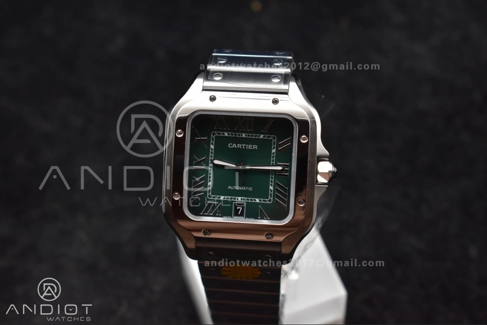 TopPick Santos de Cartier 40mm SS AF 1:1 Best Edition Green Dial on SS Smart Links Bracelet MIYOTA 241