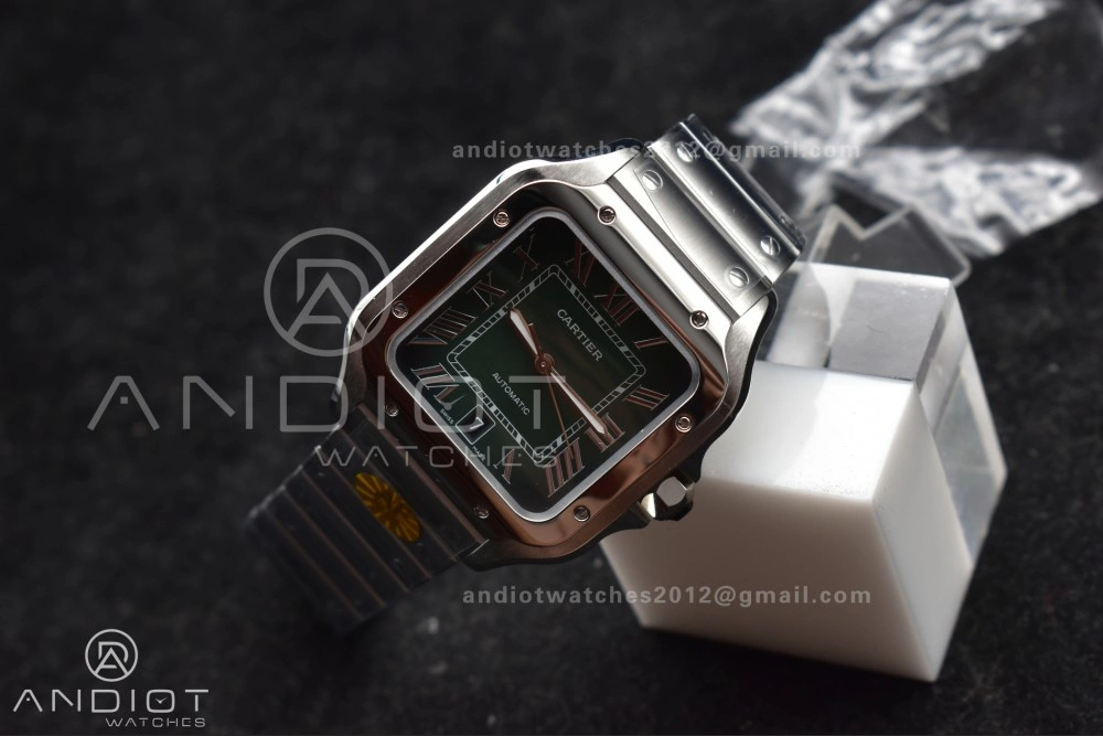 TopPick Santos de Cartier 40mm SS AF 1:1 Best Edition Green Dial on SS Smart Links Bracelet MIYOTA 241