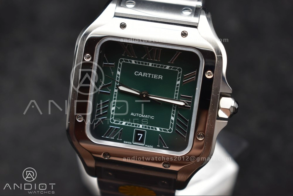 TopPick Santos de Cartier 40mm SS AF 1:1 Best Edition Green Dial on SS Smart Links Bracelet MIYOTA 241