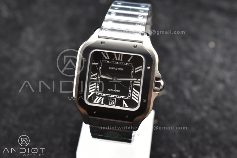 Santos de Cartier 40mm SS BVF 1:1 Best Edition Gray Dial Black Bezel on SS Bracelet MIYOTA SmartChoice 1050