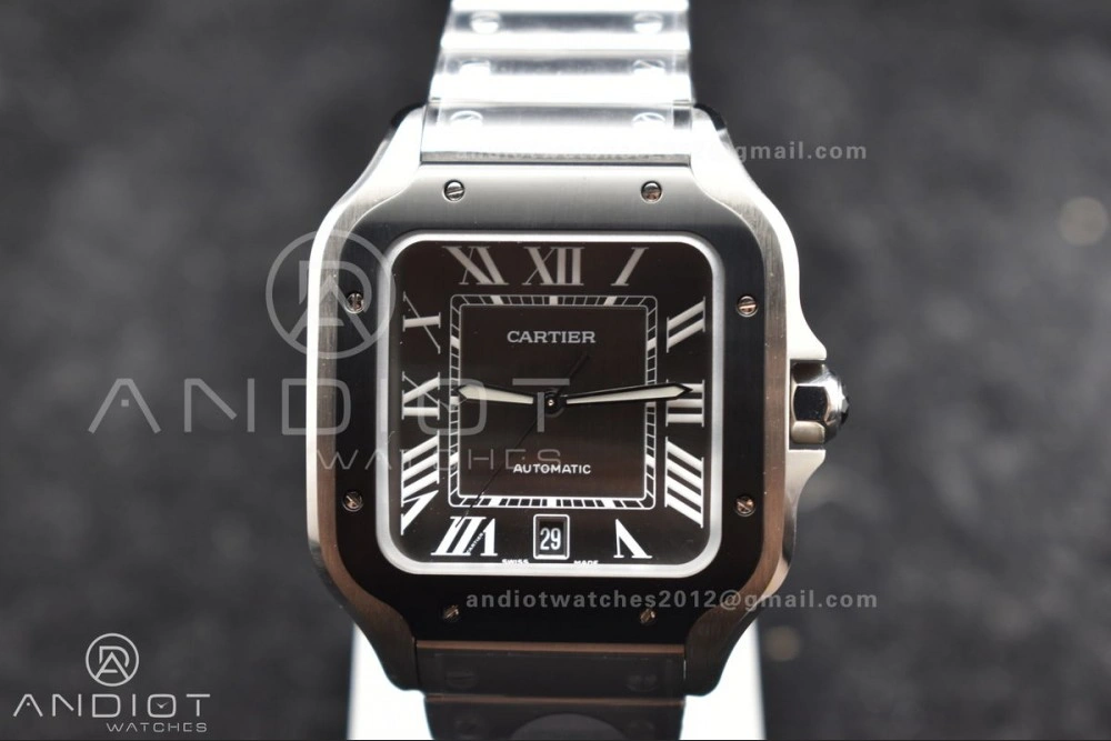 Santos de Cartier 40mm SS BVF 1:1 Best Edition Gray Dial Black Bezel on SS Bracelet MIYOTA SmartChoice 1050