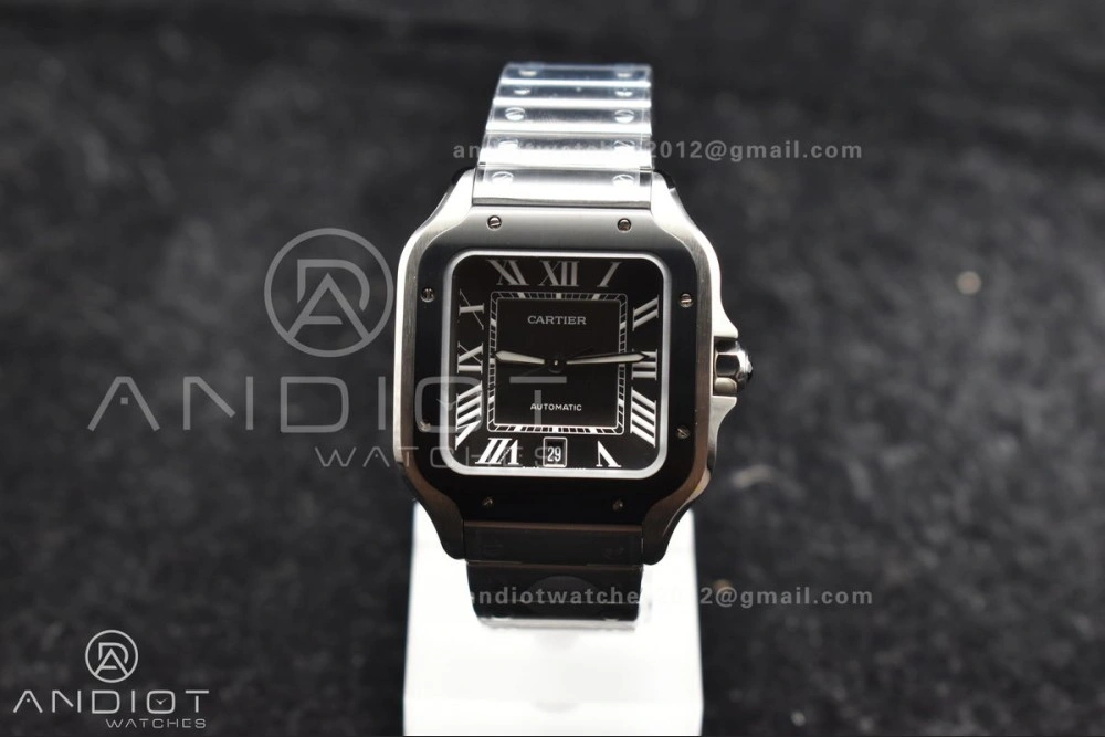 Santos de Cartier 40mm SS BVF 1:1 Best Edition Gray Dial Black Bezel on SS Bracelet MIYOTA SmartChoice 1050