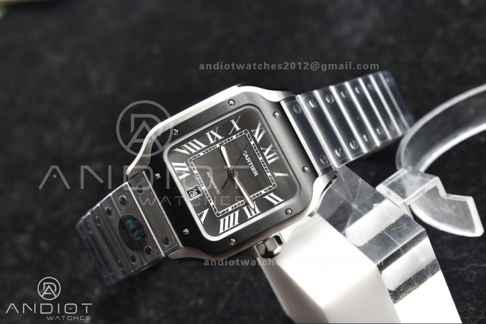 Santos de Cartier 40mm SS BVF 1:1 Best Edition Gray Dial Black Bezel on SS Bracelet MIYOTA SmartChoice 1050