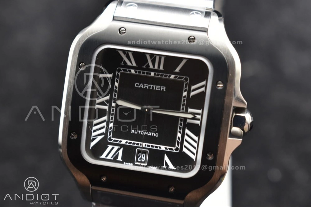 Santos de Cartier 40mm SS BVF 1:1 Best Edition Gray Dial Black Bezel on SS Bracelet MIYOTA SmartChoice 1050