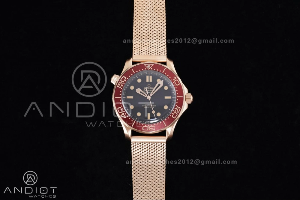 Seamaster 300M Diver Rose Gold VSF 1:1 Best Edition Black Dial on Mesh Bracelet A NewStyle 65