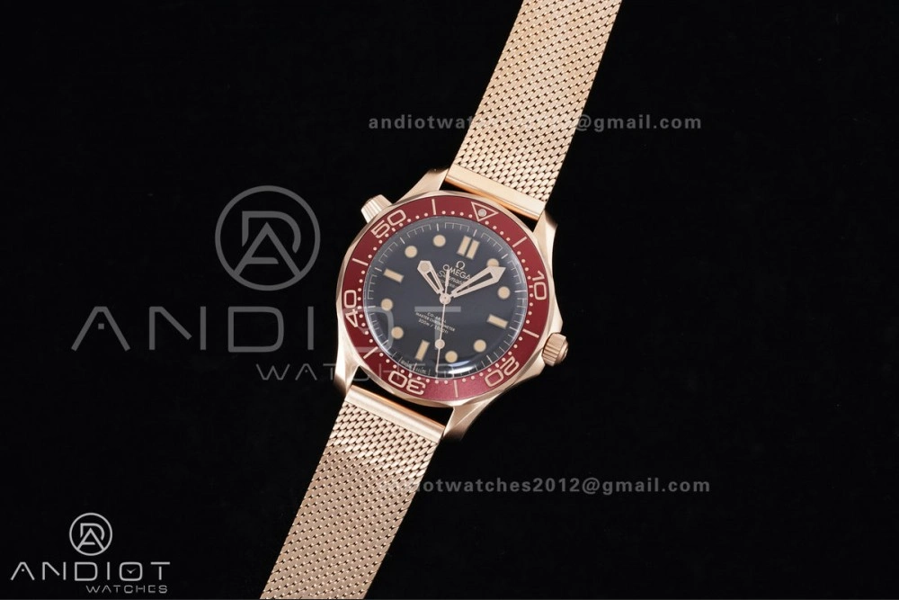 Seamaster 300M Diver Rose Gold VSF 1:1 Best Edition Black Dial on Mesh Bracelet A NewStyle 65
