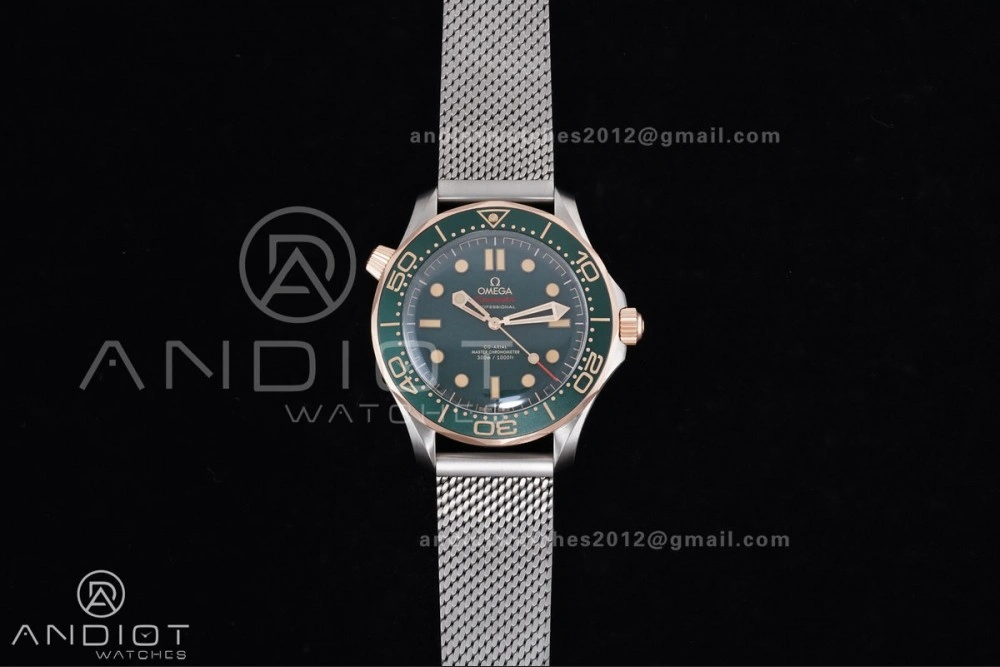FlexibleFit Seamaster 300M Diver Rose Gold VSF 1:1 Best Edition Green Dial on Mesh Bracelet A 64