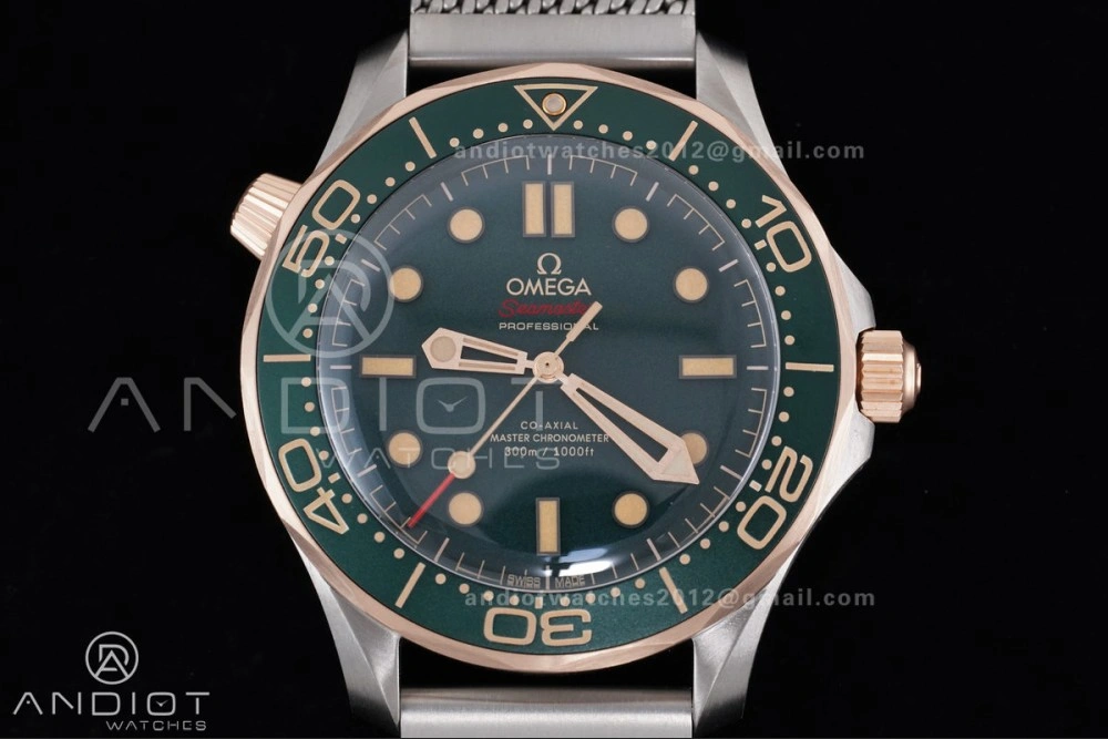 FlexibleFit Seamaster 300M Diver Rose Gold VSF 1:1 Best Edition Green Dial on Mesh Bracelet A 64